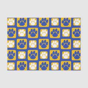 Royal Blue, White and Gold Repeating Pawprint Tissue Paper