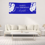 Royal blue white balloons name script birthday banner<br><div class="desc">For a girly and glamourous 21st (or any age) birthday party. A royal blue background. Decorated with white balloons. Personalise and add a name and age 21. White letters. The name is written with a modern hand lettered style script with swashes. To keep the swashes only delete the sample name,...</div>