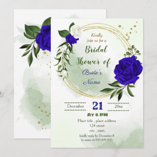 royal blue white botanical wreath bridal shower invitation