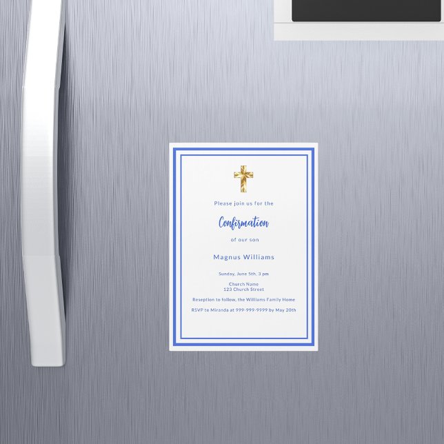 Royal blue white boy Confirmation Magnetic Invitation (Creator Uploaded)