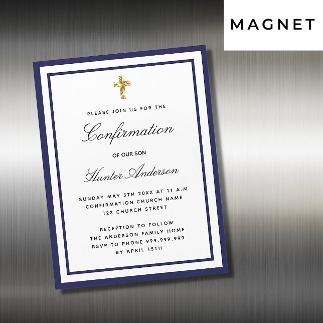 Royal blue white boy Confirmation Magnetic Invitation (Creator Uploaded)