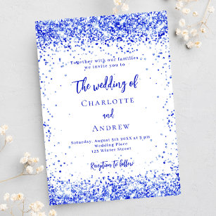 Royal blue white confetti luxury wedding invitation