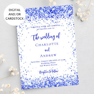 Royal blue white confetti wedding invitation