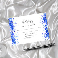 Royal blue white confetti wedding RSVP