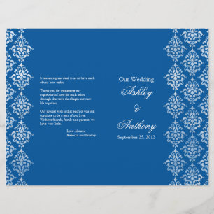 Royal Blue White Damask Foldable Wedding Program