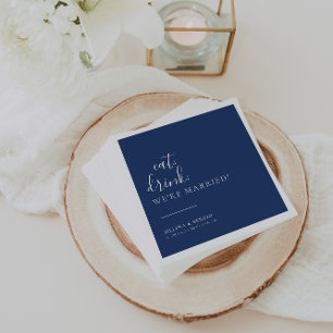 Royal Blue White Eat Drink We're Married Wedding  Napkin