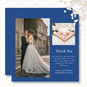 Royal Blue White Elegant Photo Thank You Card 