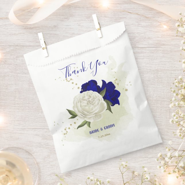 royal blue white floral greenery wedding favour bags (Clipped)