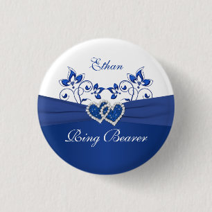 Royal Blue, White Floral Ring Bearer Pin