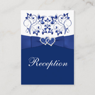 Royal Blue, White Floral Wedding Reception Card
