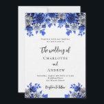 Royal blue white florals luxury wedding invitation<br><div class="desc">A white background,  decorated with blue and white flowers.  Personalise and add your names and details.  
Back: blue background.</div>