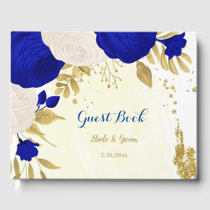 royal blue & white flowers gold botanical wedding guest book
