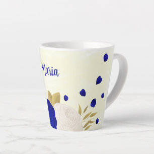 royal blue & white flowers gold botanical wedding latte mug