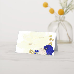 royal blue & white flowers gold botanical wedding place card