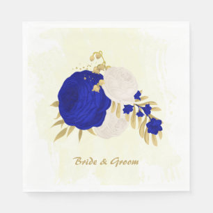 royal blue & white flowers gold napkin