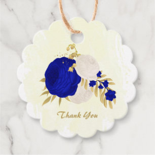 royal blue & white flowers gold wedding favour tags