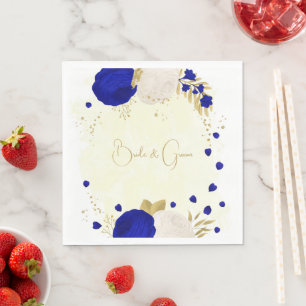  royal blue & white flowers gold wedding  napkin