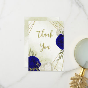 royal blue white flowers green leaves thank you card