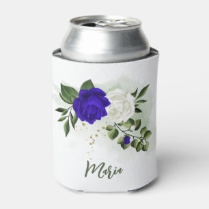 royal blue & white flowers greenery can cooler