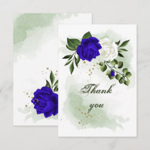 royal blue & white flowers greenery thank you card