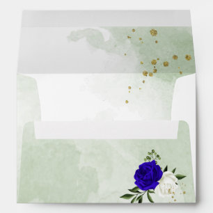 royal blue & white flowers greenery wedding envelope