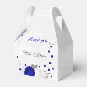 royal blue &white flowers silver botanical wedding favour box