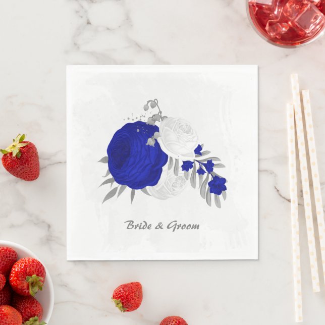  royal blue & white flowers silver napkin (Insitu)