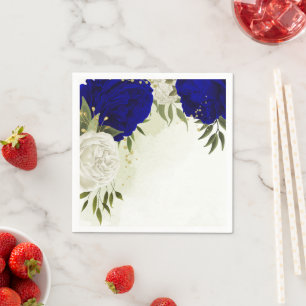 royal blue white flowers wedding napkin