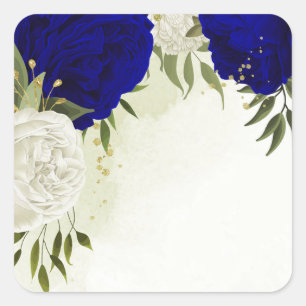 royal blue white flowers wedding square sticker
