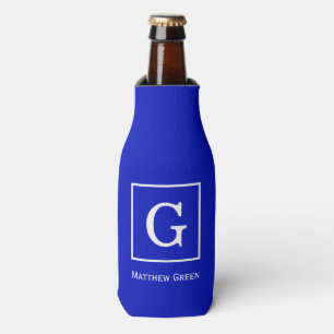 Royal Blue White Framed Initial Monogram Bottle Cooler