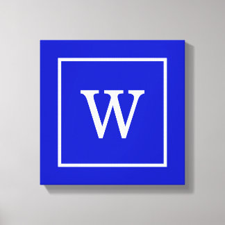 Royal Blue White Framed Initial Monogram Canvas Print