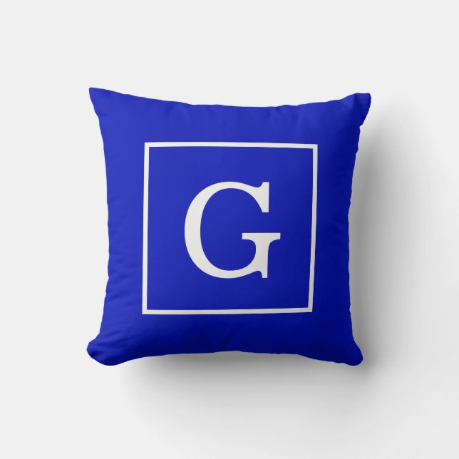 Royal Blue White Framed Initial Monogram Cushion (Front)