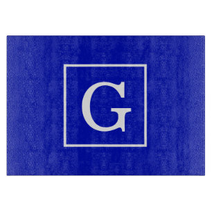 Royal Blue White Framed Initial Monogram Cutting Board