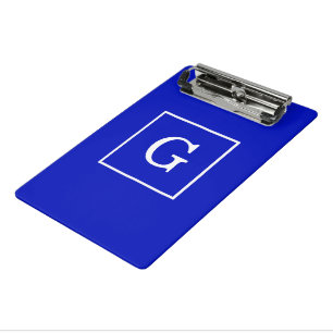 Royal Blue White Framed Initial Monogram Mini Clipboard