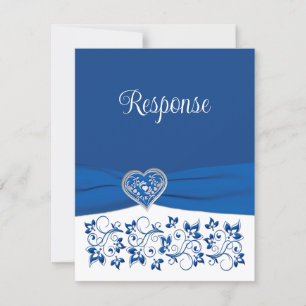 Royal Blue, White Heart of Love Wedding RSVP Card