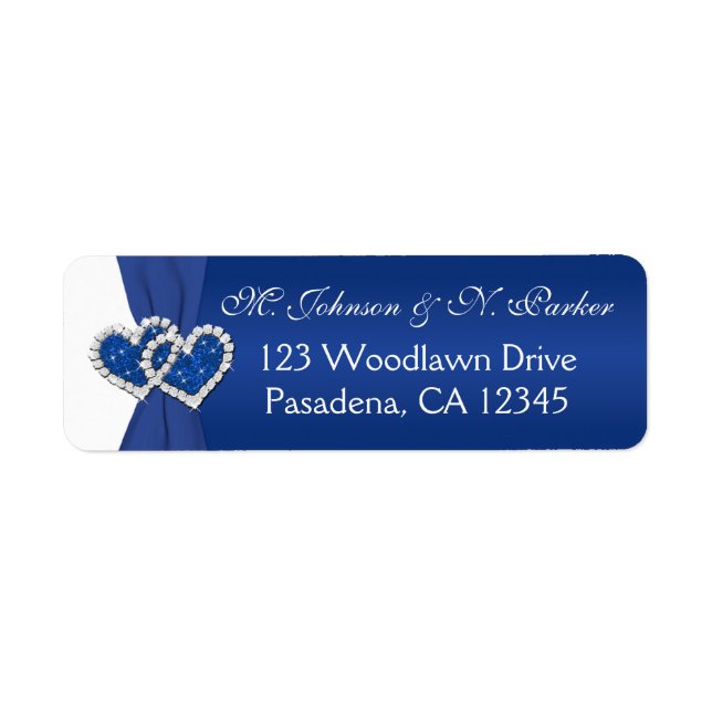 Royal Blue White Hearts Return Address Label (Front)