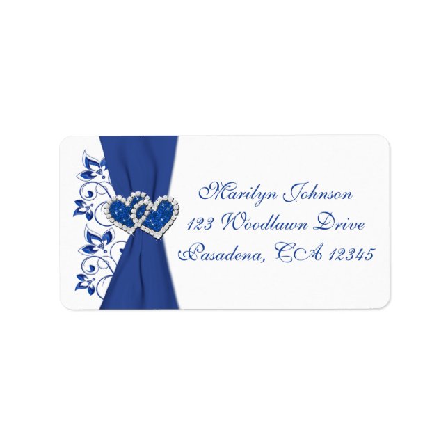 Royal Blue White Hearts Return Address Label (Front)