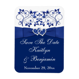 Royal Blue White Hearts Save the Date Flex Magnet