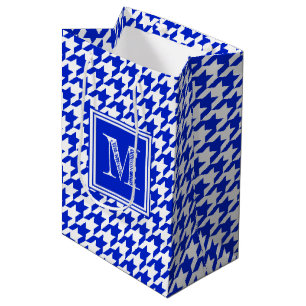 Royal Blue White Houndstooth Modern Monogram Medium Gift Bag