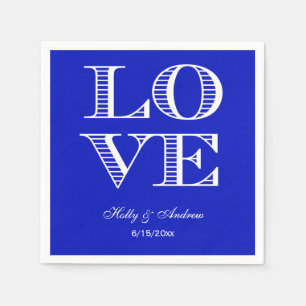 Royal Blue, White LOVE Napkins