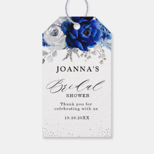 Royal Blue White Metallic Silver Floral Wedding Gift Tags