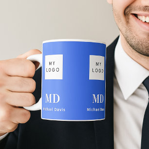 Royal blue white monogram name business logo coffee mug