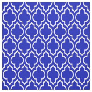 Royal Blue, White Moroccan Quatrefoil #7 Fabric