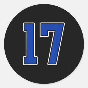 Royal Blue White Number 17 Jersey Player Uniform # Classic Round Sticker