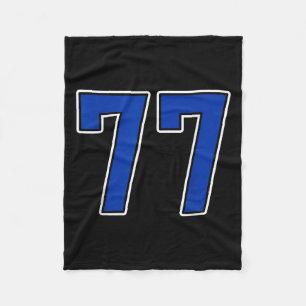 Royal Blue White Number 77 Jersey Player Uniform # Fleece Blanket