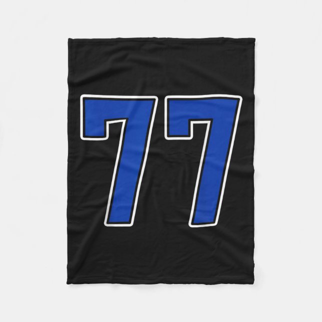 Royal Blue White Number 77 Jersey Player Uniform # Fleece Blanket (Front)