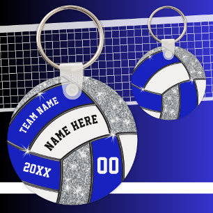 Royal Blue White Personalised Volleyball Keychains