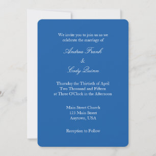 Royal Blue White Plain Simple Wedding Invitation