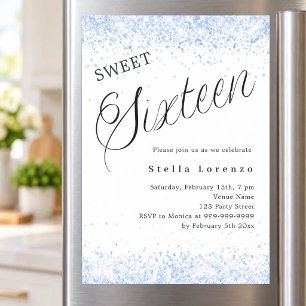 Royal blue white script elegant Sweet 16 Magnetic Invitation