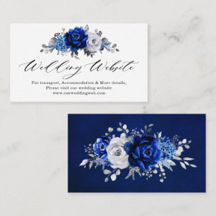 Royal Blue White Silver Floral Website Details Enclosure Card